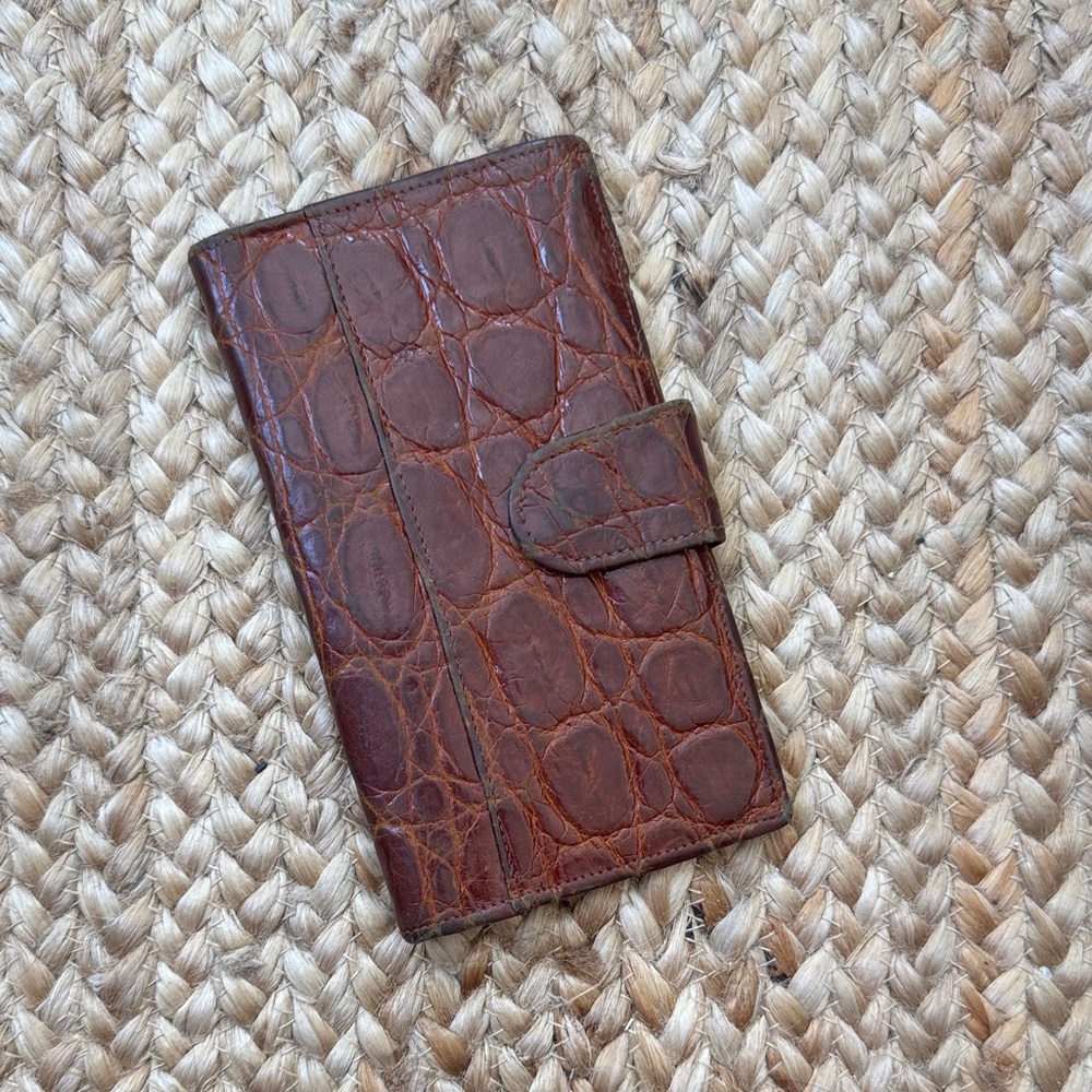 Luc Benoit Real Crocodile Brown Checkbook Billfold Wallet Vintage